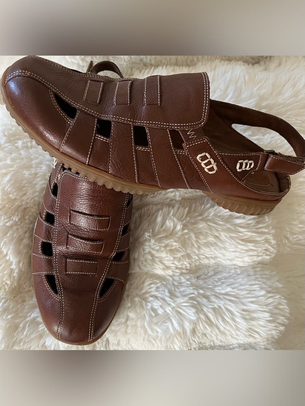 Easy Spirit Brown Leather Fisherman Sandals | Women's Size 9.5M